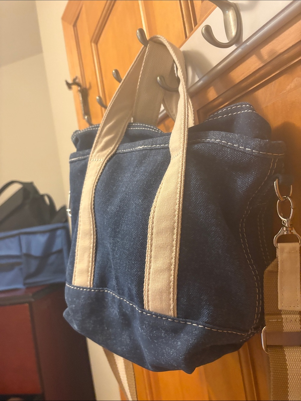 Canvas Tote Crossbody Bag - Denim Blue with Cream Straps - Picture 6 of 8